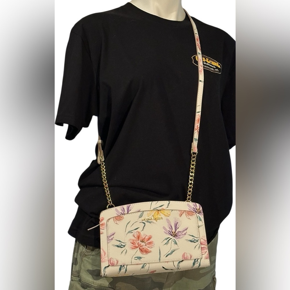 Nanette Lapore floral crossbody bag in a white , cream w/ gold accents.